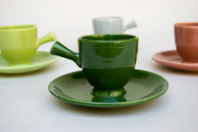 Hard to find 1950s Fiestaware Forest Green AD Demitasse Cup and Saucer Set for sale