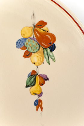 Conchita Decal Ware Homer Laughlin Red Stripe Cake Plate