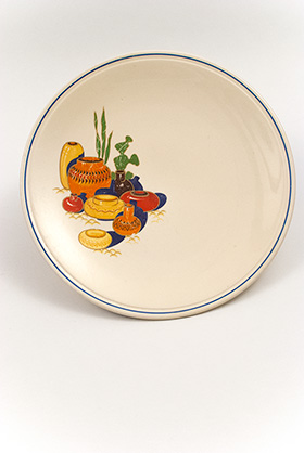 Mexicana Decal Ware Homer Laughlin Blue Stripe Cake Plate