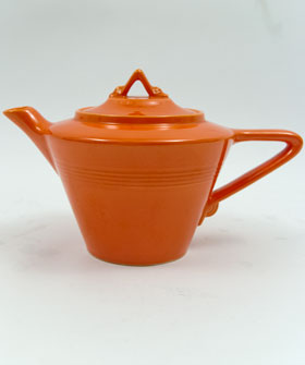 Original Red Harlequin Pottery Teapot | Homer Laughlin | Fiesta | For Sale