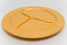VIntage Fiestaware, Original Yellow 12 inch Divided Compartment Plate, Rare Pottery For Sale
