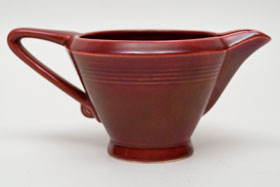 Vintage Harlequin Original Maroon 22 ounce jug or milk pitcher: Harlequin Dinnerware 30s 40s American Solid Color Dinnerware For Sale
Vintage Harlequin Pottery Maroon Creamer For Sale