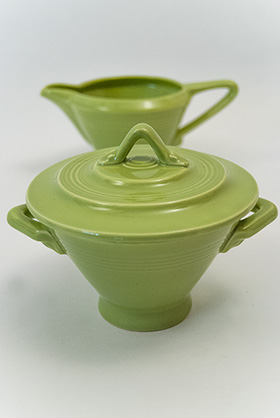 Harlequin Pottery Sugar Creamer Set Original Chartreuse Glaze