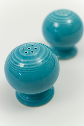 Vintage Fiestaware Salt and Pepper Shakers in Original Turquoise  Glaze For Sale