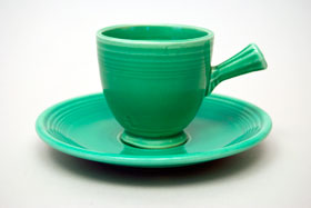 Original Green Vintage Fiesta Demitasse Cup and Saucer Set Fiestaware Pottery For Sale
