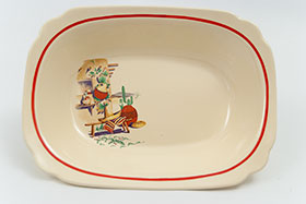 Hacienda Decal Ware Homer Laughlin Red Stripe Oval Baker Bowl