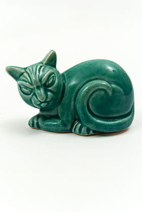 Harlequin Animal Novelty Spruce Green Cat Homer Laughlin Pottery for Woolworths