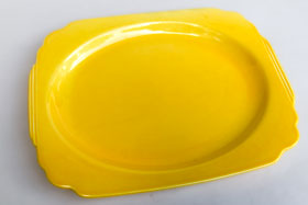 Original Harlequin Yellow RIviera Pottery Oval Well Platter with Tab Handles
      