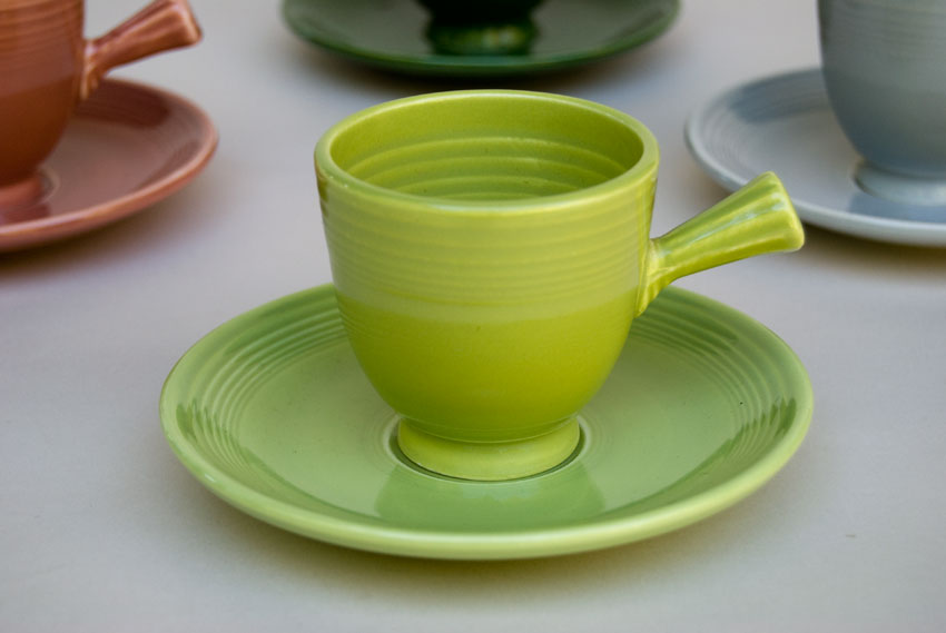 AD  cup and Demitasse Chartreuse vintage Cup 50s saucer Fiestaware Set Saucer and fiesta
