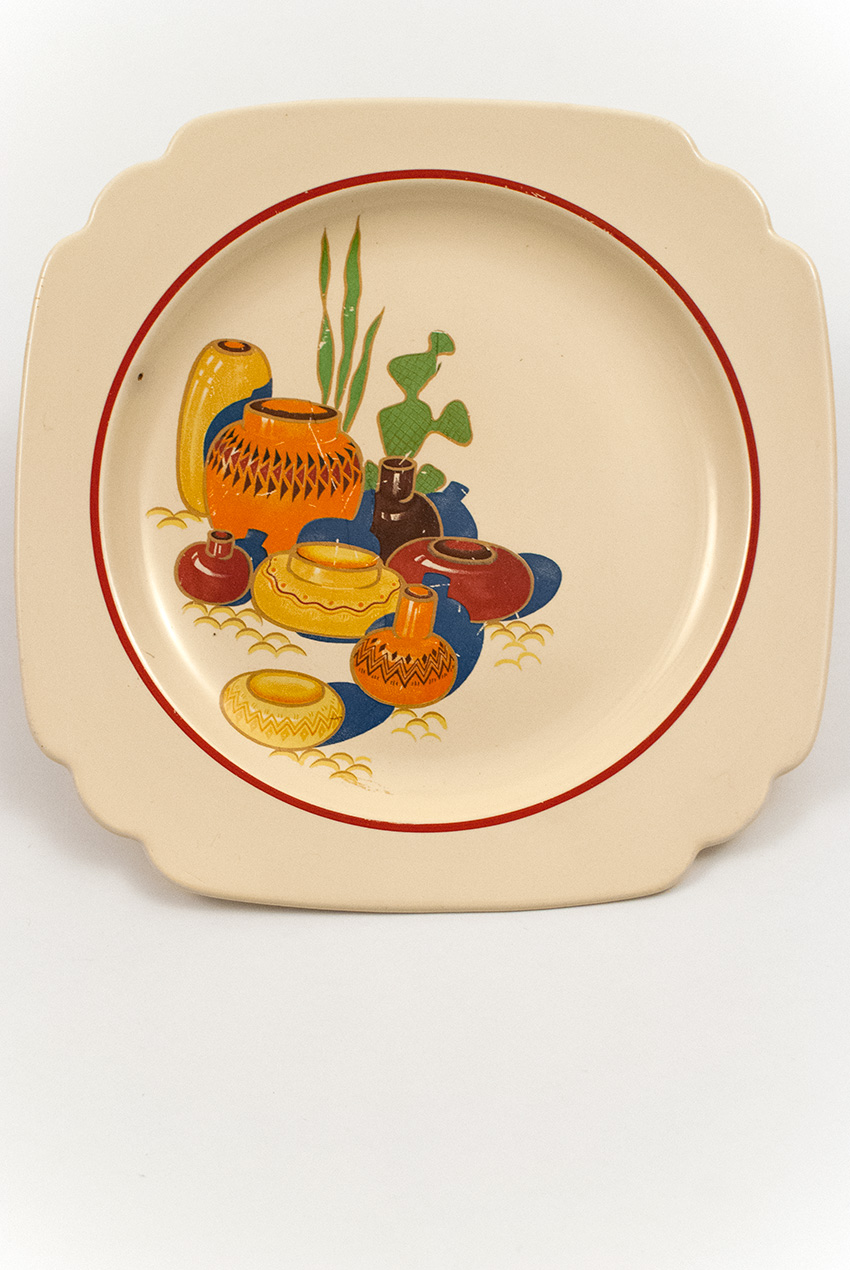 mexicana decal ware lunch plate with red stripes