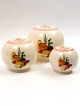 Set of Three Mexicana Kitchen Kraft Covered Ball Jars with Red Stripes