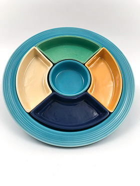 Fiesta Relish Tray on Turquoise Base Fiesta Relish Tray on Turquoise Base