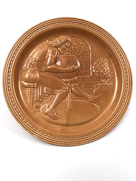Worlds Fair New York 1939 American Potter Exhibit Potters Wheel Embossed Plate Homer Laughlin Brown For Sale