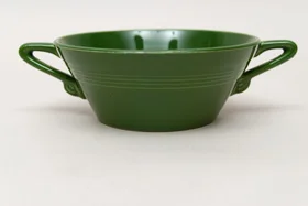 mid century 1950s vintage harlequin forest green cream soup bowl for sale