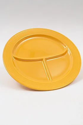 yellow vintage fiestaware 10 inch divided compartment plate for sale