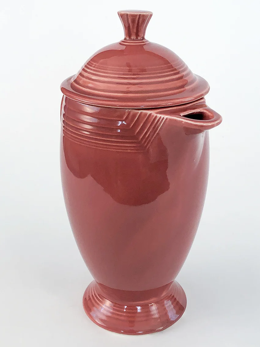 Rare vintage fiestaware coffeepot in the hard to find 1950s rose colored glaze for sale