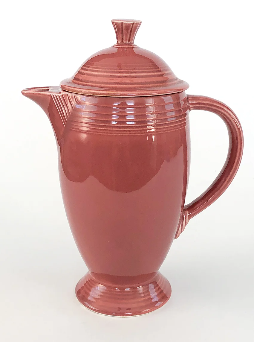 Rare vintage fiestaware coffeepot in the hard to find 1950s rose colored glaze for sale