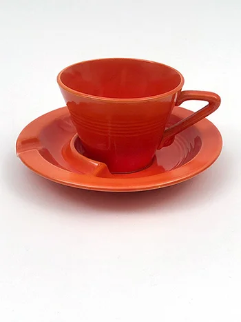 red vintage harlequin cup and saucer ashtray