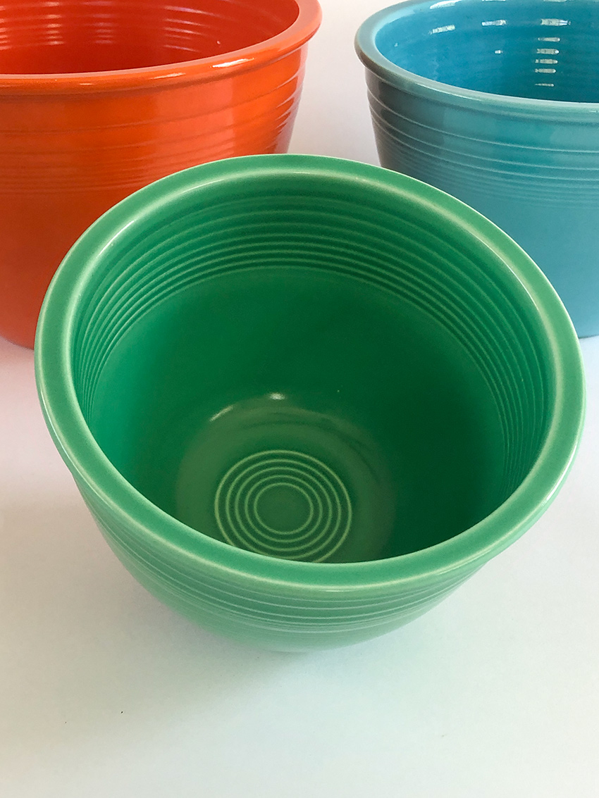 original green vintage fiesta mixing bowl number three size with inside bottom rings for sale