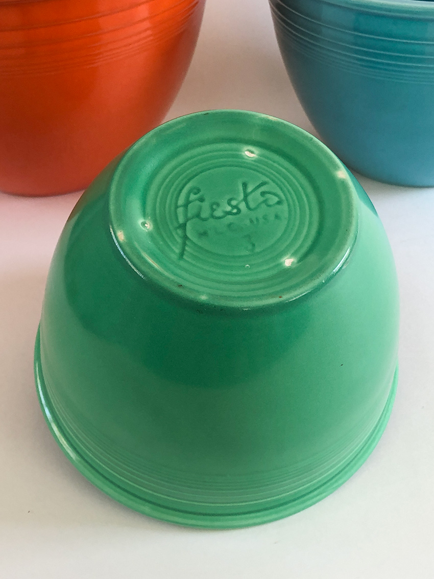 original green vintage fiesta mixing bowl number three size with inside bottom rings for sale