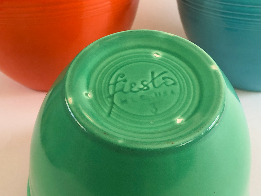 original green vintage fiesta mixing bowl number three size with inside bottom rings for sale