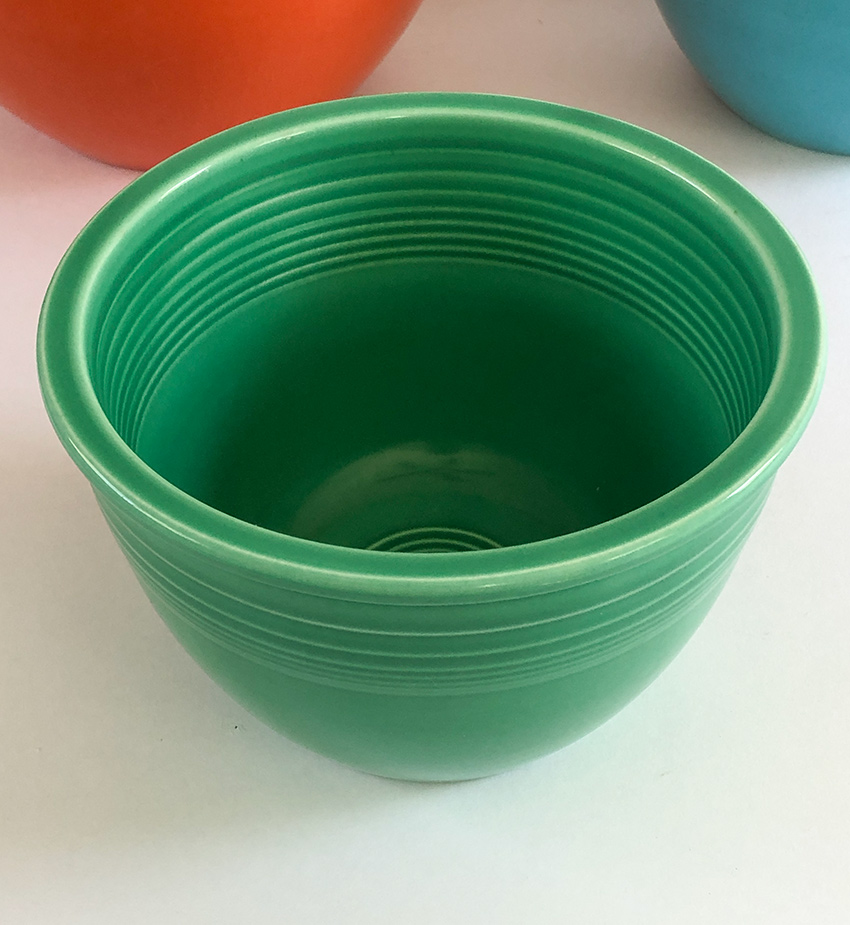 original green vintage fiesta mixing bowl number three size with inside bottom rings for sale