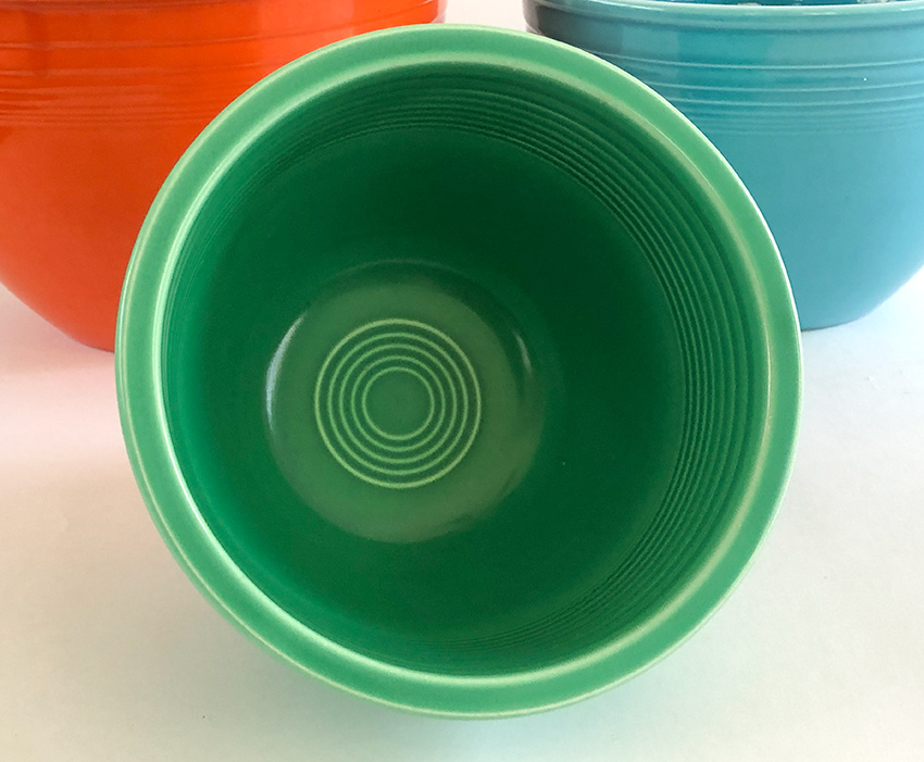 original green vintage fiesta mixing bowl number three size with inside bottom rings for sale