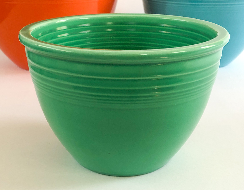 original green vintage fiesta mixing bowl number three size with inside bottom rings for sale