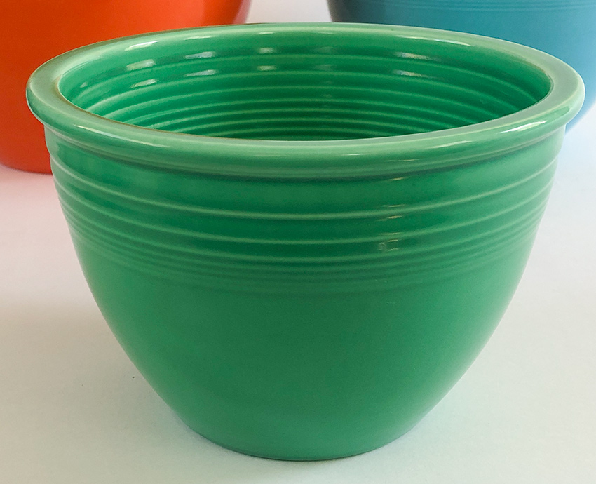 original green vintage fiesta mixing bowl number three size with inside bottom rings for sale