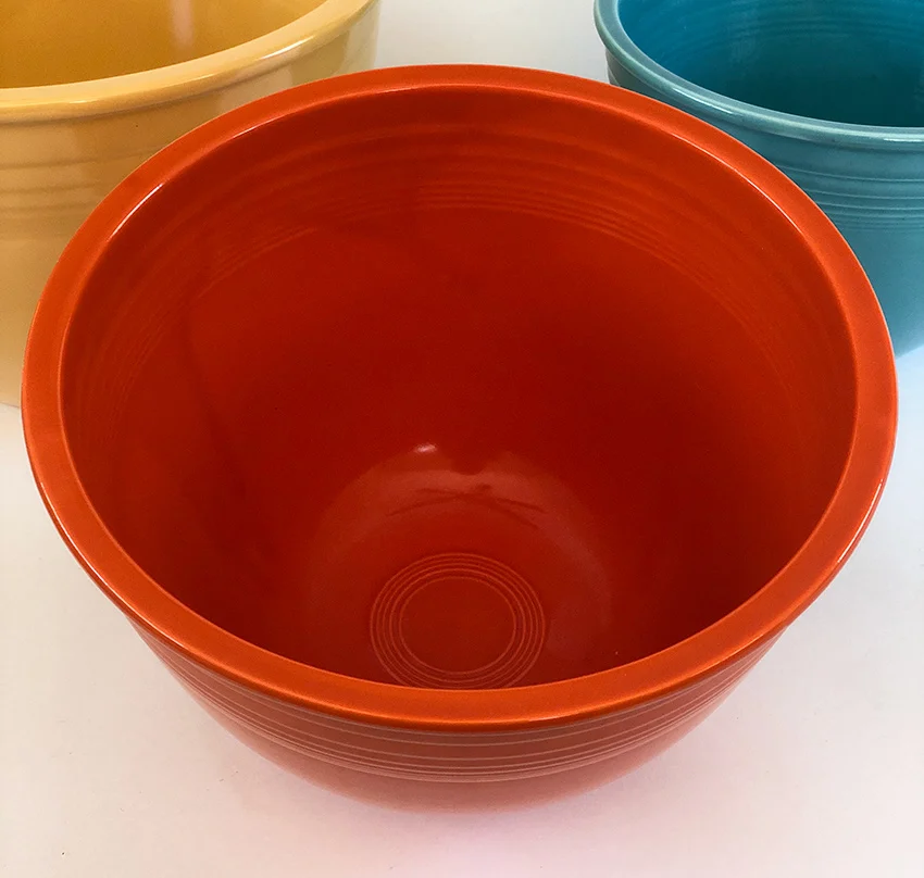 red vintage fiesta ware mixing bowl number six with inside bottom rings