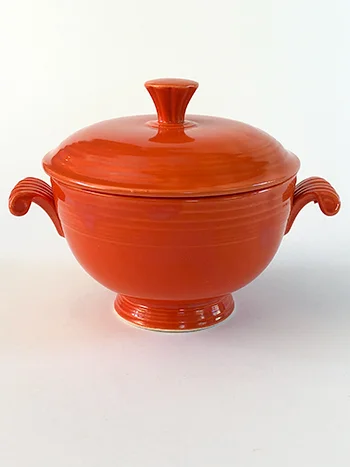 rare and hard to find red vintage fiestaware covered onion soup bowl