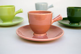 50s Fiestaware Rose AD Demitasse Cup and Saucer Set 50s Fiestaware Rose AD Demitasse Cup and Saucer Set