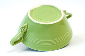 Vintage Harlequin Pottery Cream Soup Bowl in Original Chartreuse Glaze 30s Art Deco Dinnerware