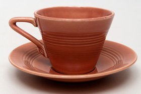 Vintage Harlequin Pottery Rose Cup and Saucer Set For Sale