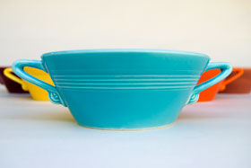 
Vintage Harlequin Pottery For Sale: Turquoise Cream Soup Bowl 40s 50s Pottery
      