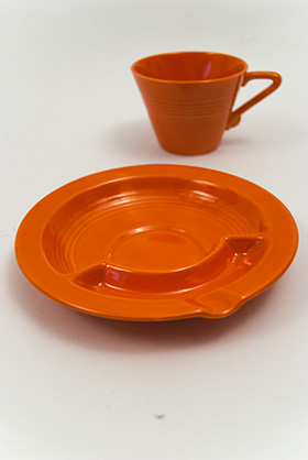 Harlequin Pottery Saucer Ashtray in Radioactive Red Glaze