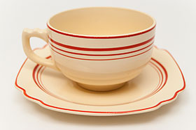 Red Stripe Homer Laughlin Cup and Saucer Set