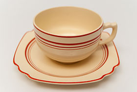Red Stripe Homer Laughlin Cup and Saucer Set