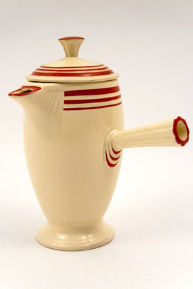 Red Stripe VIntage Fiestaware, Original Ivory, Demitasse Coffeepot, A.D., Stick Handle, Rare Pottery For Sale