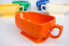  Riviera Pottery for Sale: Original Red Sauce Boat from vintagefiestaware.com
      