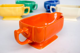  Riviera Pottery for Sale: Original Red Sauce Boat from vintagefiestaware.com
      