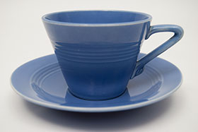 Harlequin Demitasse Cup Saucer Set Mauve Blue Original Glaze