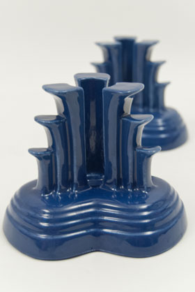 Vintage Fiesta Tripod Candle Holders in Cobalt: Hard to Find Go-Along Fiestaware Pottery For Sale  