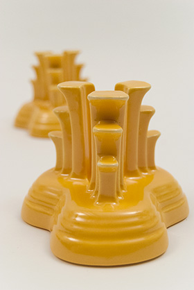 Vintage Fiesta tripod candleholders in original yellow glaze for sale