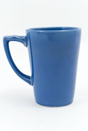Rare Riviera Pottery Handled Mug Tumber in Original Harlequin Blue Mauve For Sale
