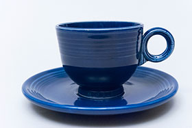 Blue Vintage Fiesta Teacup and Saucer Set For Sale