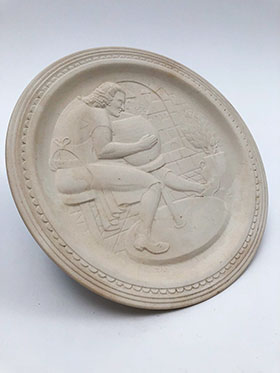 Worlds Fair New York 1939 American Potter Exhibit Potters Wheel Embossed Plate Homer Laughlin Rare Bisque For Sale