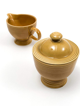 Vintage Fiesta Ironstone Sugar Bowl and Creamer Set in Antique Gold  Glaze for Sale Circa 1969-1973