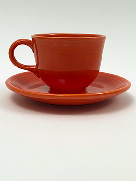 Vintage Fiesta Ironstone Teacup and Saucer Set in Mango Red Glaze 1969-1973