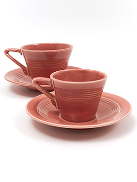 Harlequin Demitasse Cup Saucer Set Original 40s Rose Glaze